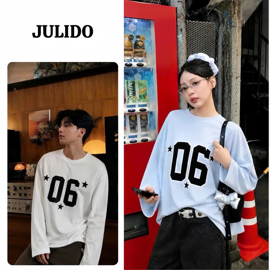 Áo Thun Giấy 06 Star Cổ Tròn Long Sleeve JULIDO Unisex From Rộng Dành cho Nam Nữ