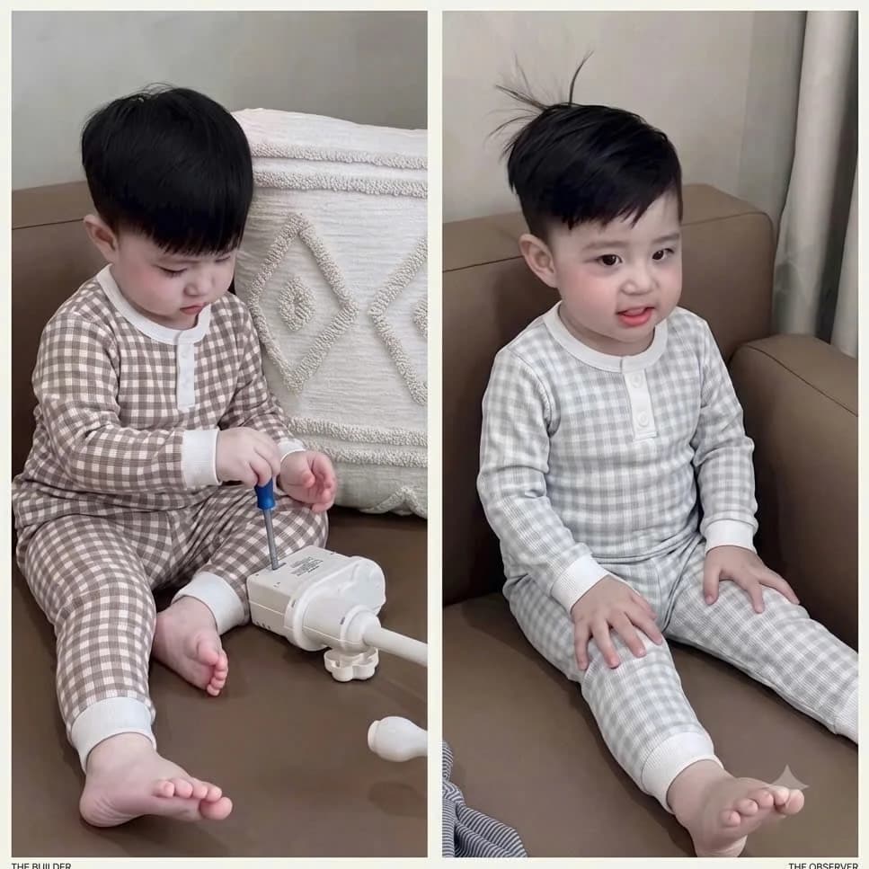 Bộ quần áo dài tay Kẻ Caro thu đông mặc nhà, bộ ngủ cho bé phong cách Hàn quốc