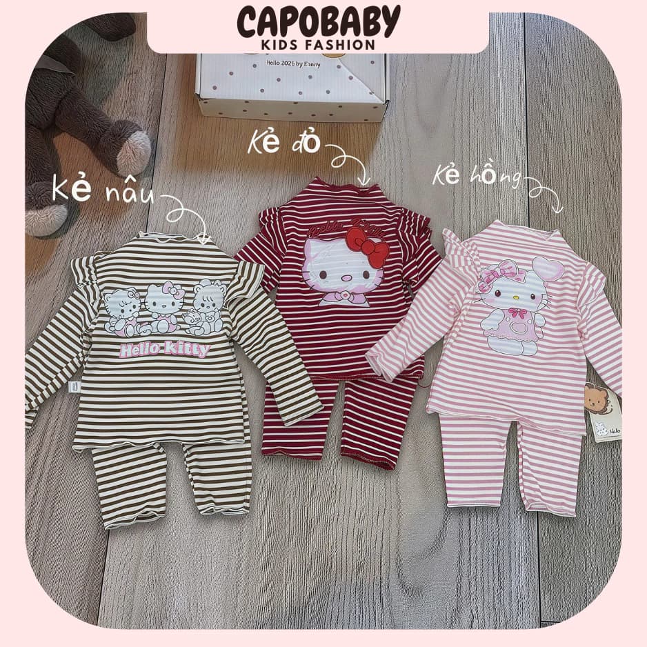 Bộ dài tay kẻ sọc Hello Kitty cho bé gái mềm mát dễ thương mặc nhà đi chơi[AT03]