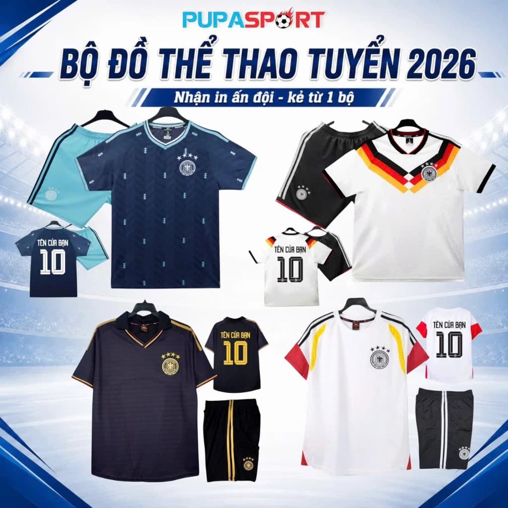 Bộ Quần Áo Thể Thao Đưc 2026, Vải Thun Lạnh/Thun Mè Cao Cấp Cho Nam Nữ, Có In Tên Số Unisex Top Sport.