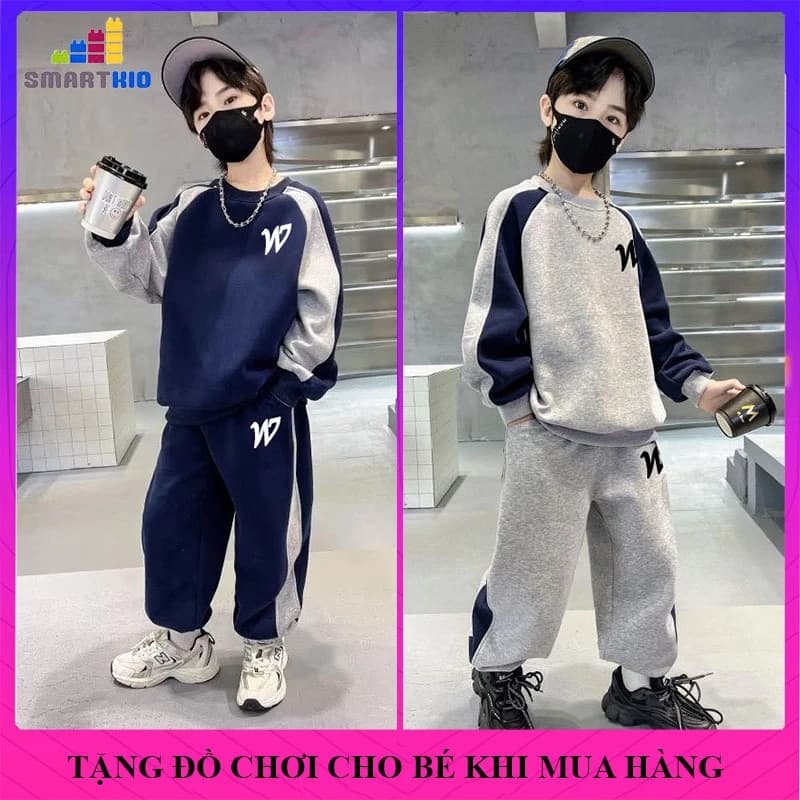 Đồ bộ mùa thu đông cho bé trai, quần áo trẻ em dài tay  mẫu NY size 18-52kg chất nỉ da cá