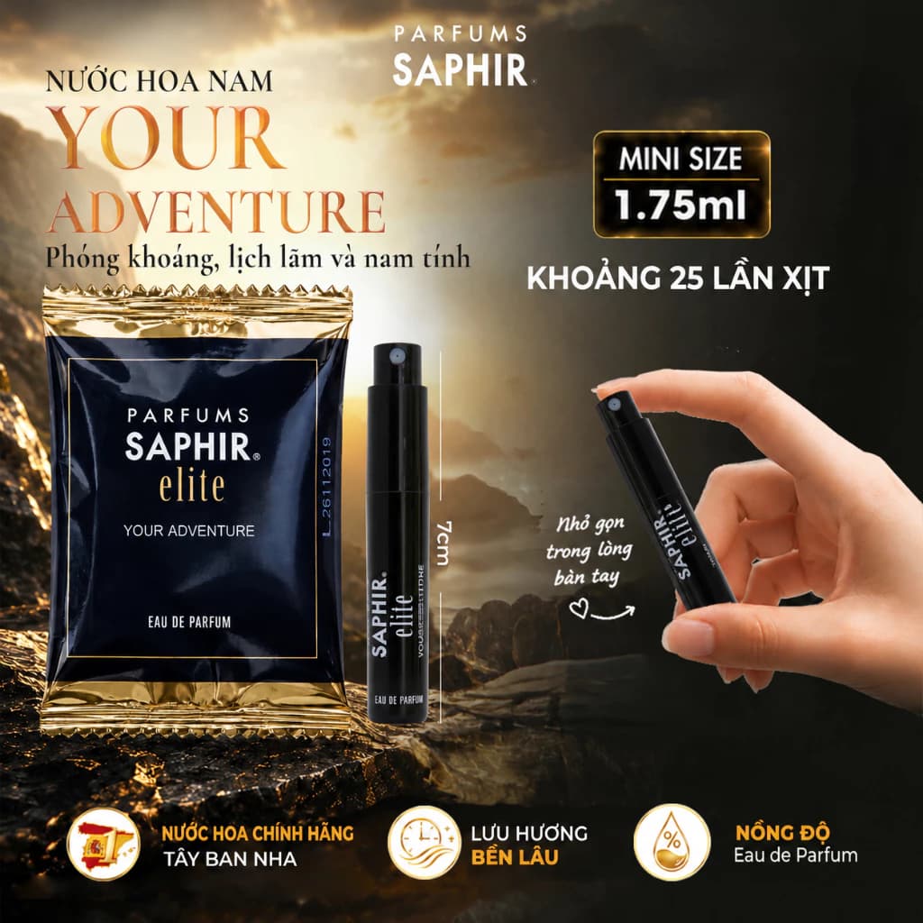 [SIZE TRẢI NGHIỆM] Nước Hoa Nam Saphir Cao Cấp Tây Ban Nha Hương Thơm Cuốn Hút, Lịch Lãm 1,75ml
