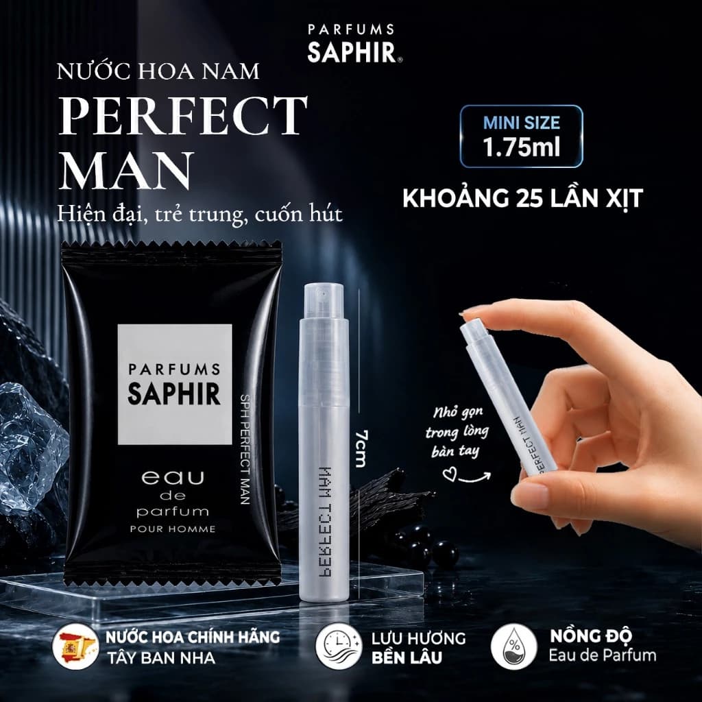 [MINI SIZE] Nước Hoa Nam Parfums Saphir Cao Cấp Tây Ban Nha Hương Trẻ Trung & Cuốn Hút Lưu Hương Bền Lâu 1,75ml