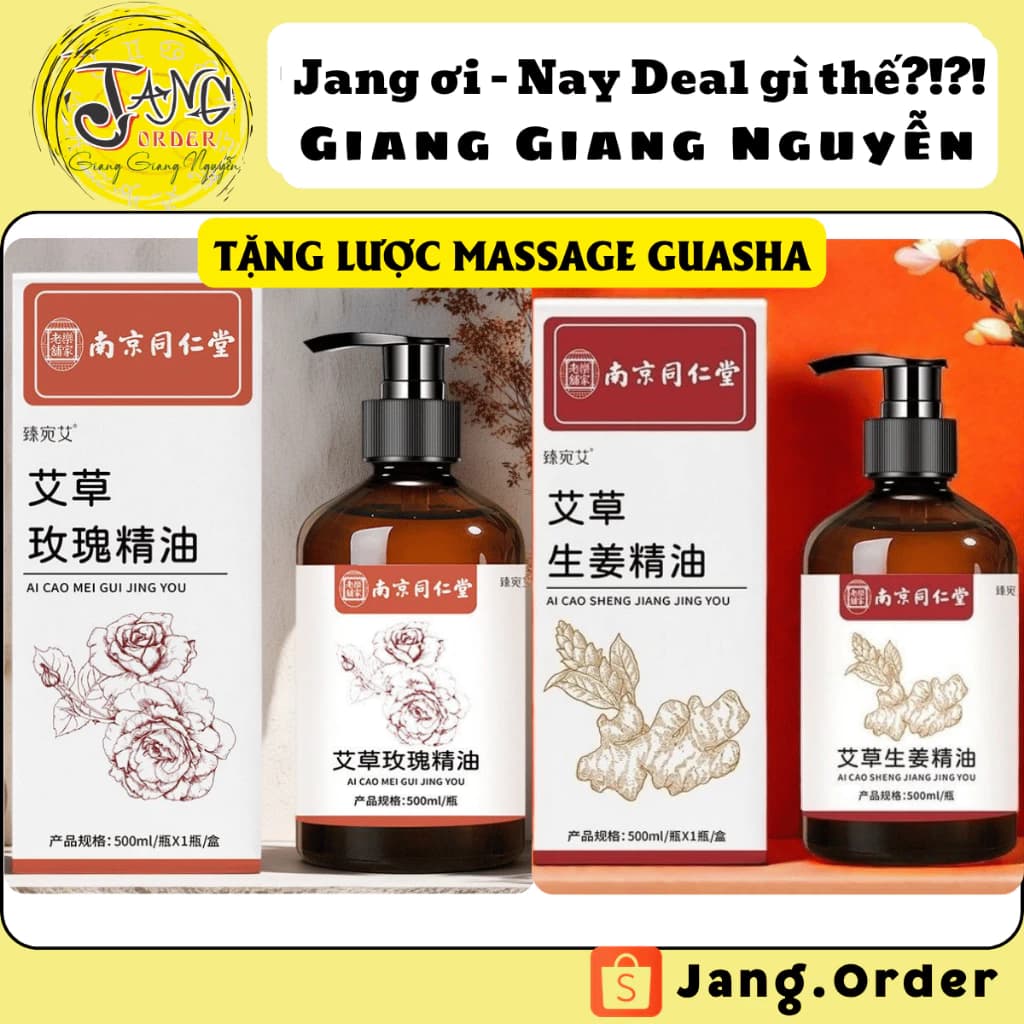 [CHAI 500ML] Dầu massage ngải cứu và gừng của Nam Kinh Đồng Nhân Đường (Tặng lược Guasha massage)