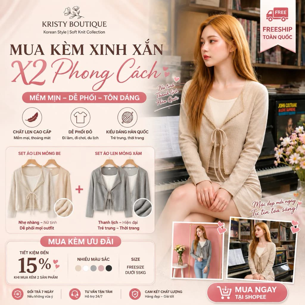 Set Áo Cardigan Croptop Hàn Quốc Thắt Nơ Cực Xinh – Áo Kiểu Nữ Xu Hướng Mới