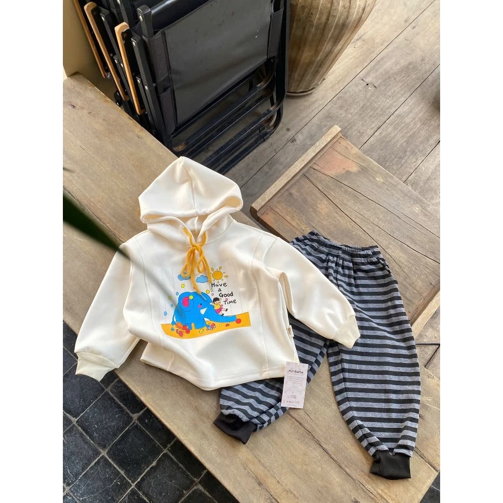 Bộ thu đông bé trai, Đồ bộ nỉ bông bé trai hình chú voi con, Set áo hoodie quần nỉ cho bé [9-24kg]