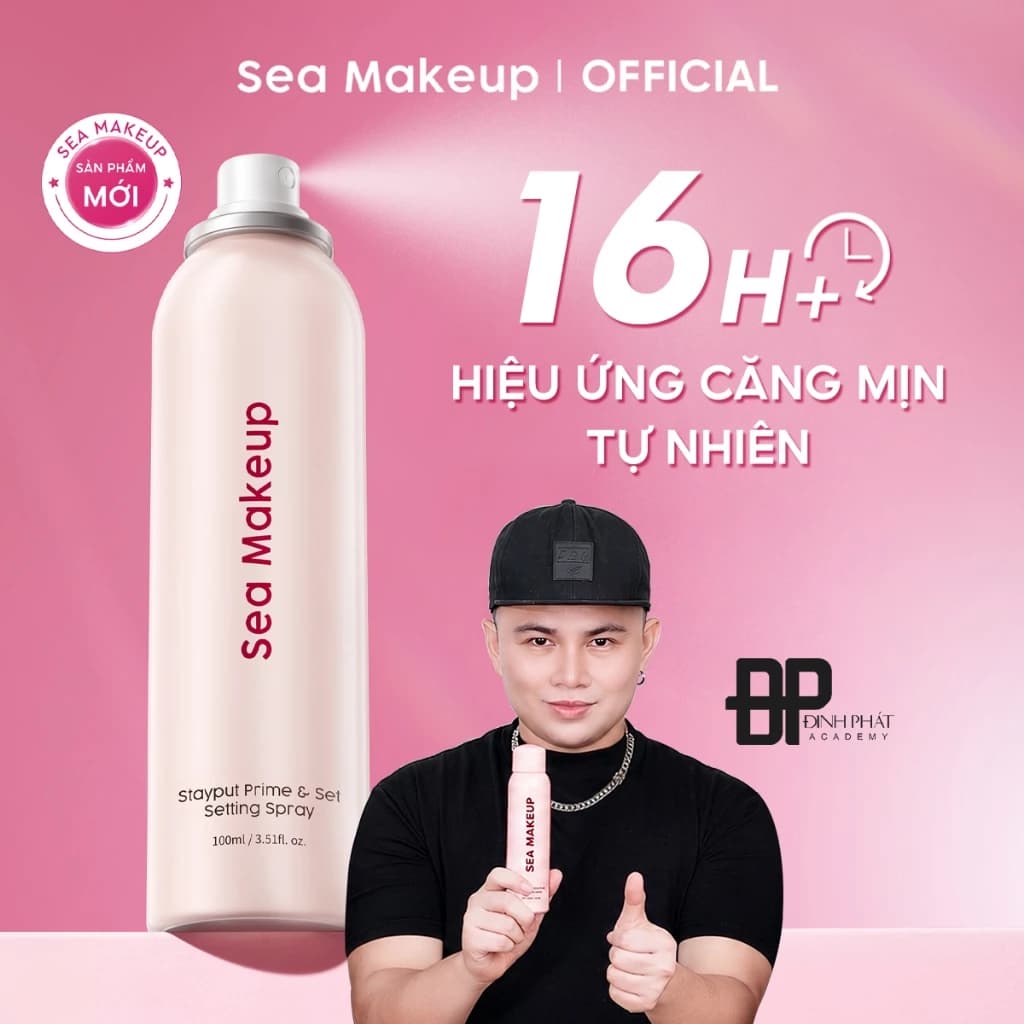 Xịt khoá nền Sea Makeup Setting Spray Hỗ trợ cố định lớp trang điểm dưỡng ẩm lâu trôi và hiệu quả lì mịn 100ml