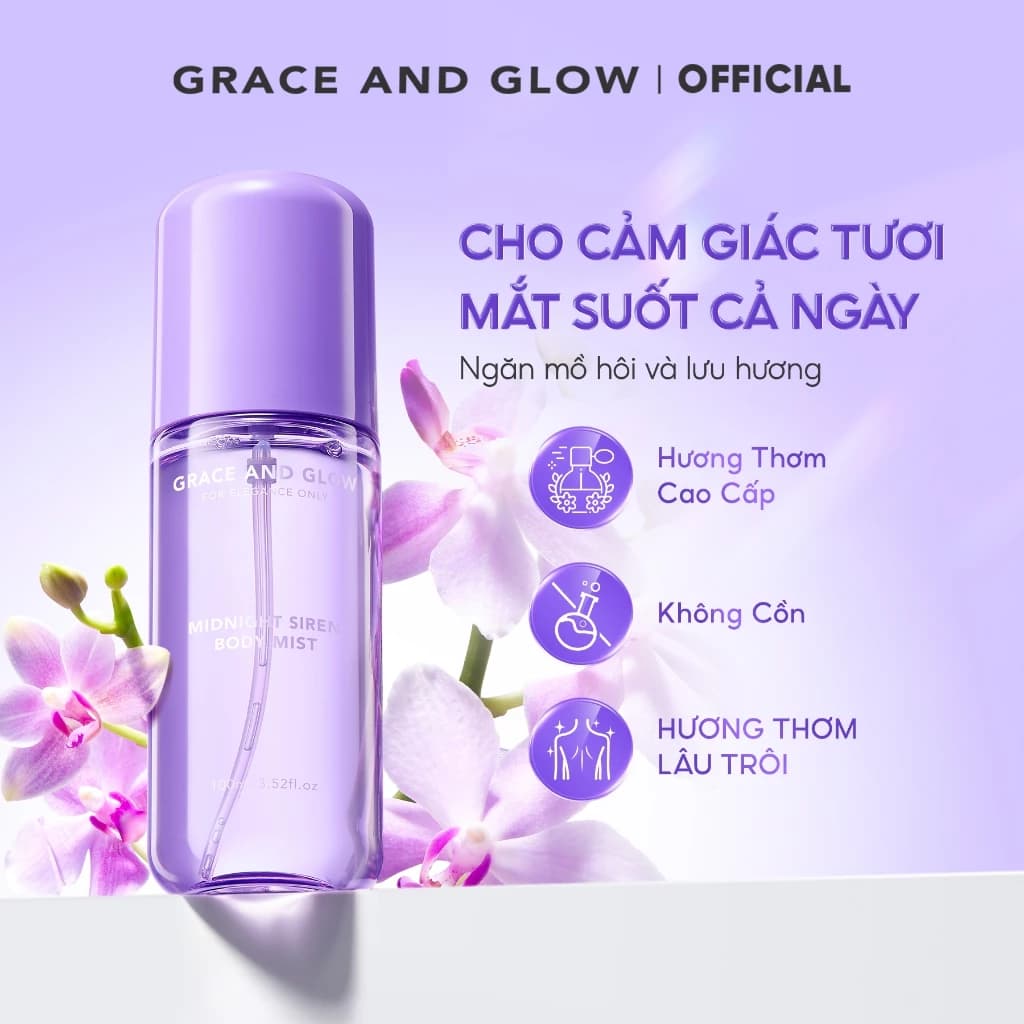 Xịt thơm Body Mist Midnight Siren Grace and Glow hương 100ml lưu hương thơm mát