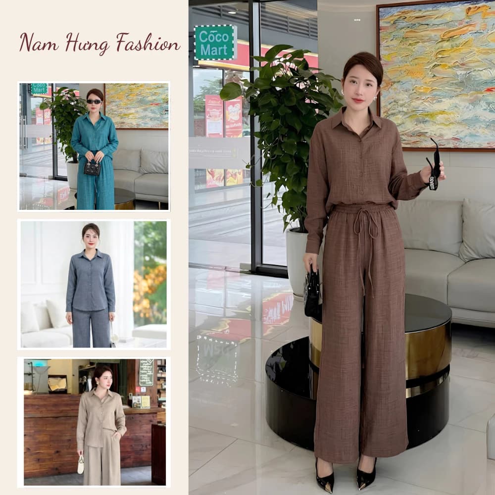 Sét bộ sơ mi dài tay mix quần ống xuông, chất liệu đũi nhật cao cấp , nhẹ nhàng thoáng mát - Nam Hưng Fashion