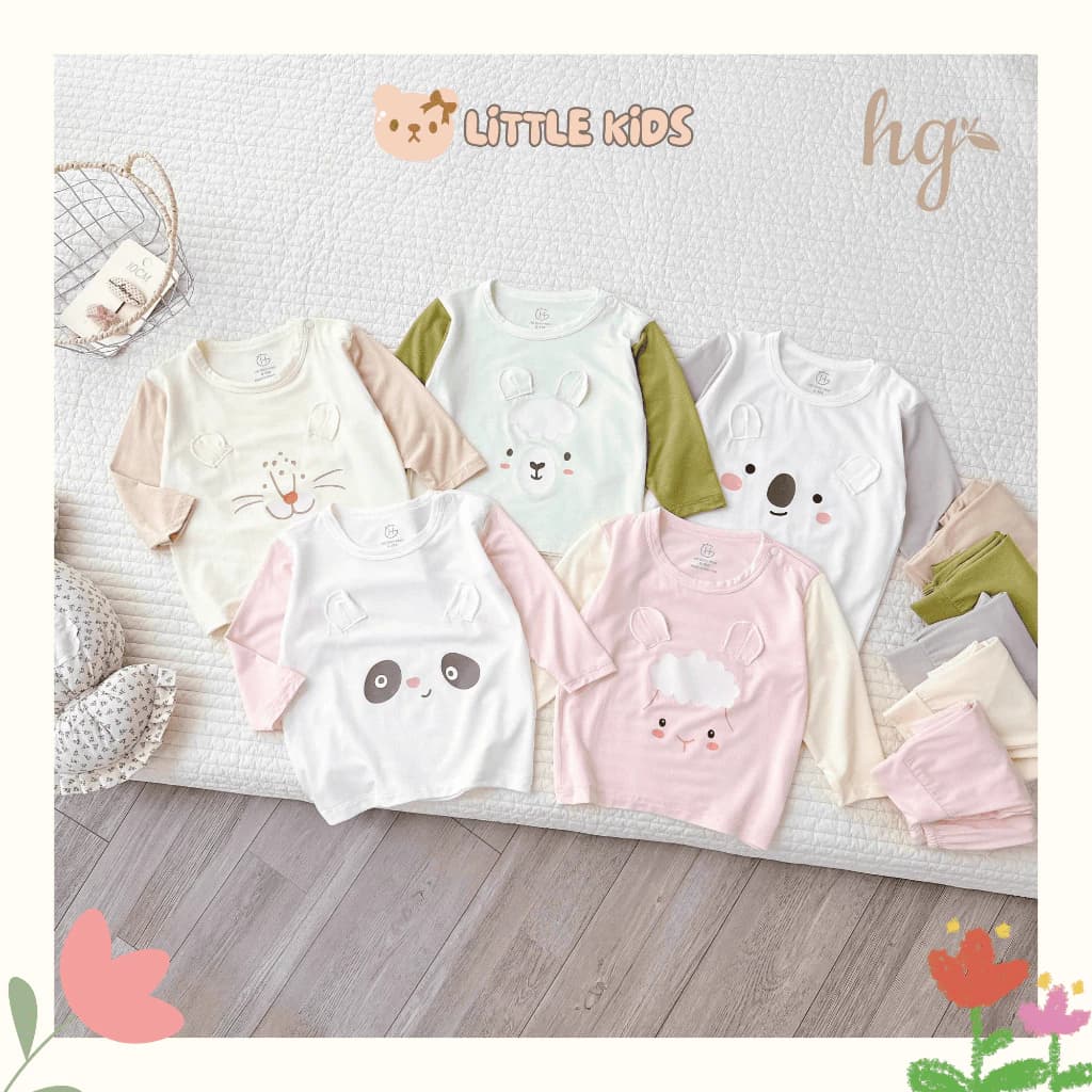 Bộ Quần Áo Dài Tay Petit Cho Bé Trai Bé Gái Hoạ Tiết Mặt Thú Phối Tai Chuẩn Hàng HG Từ 6 - > 16 KG