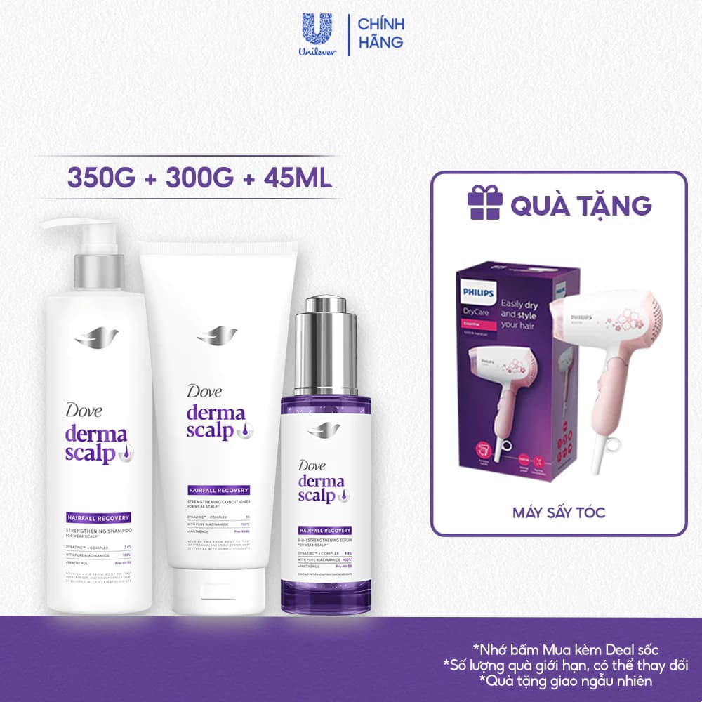 [Live] Bộ Gội - Xả - Serum Giảm rụng & Giúp tóc Phồng dày Dove Derma Hairfall Mới 350G, 300G, 45ML*