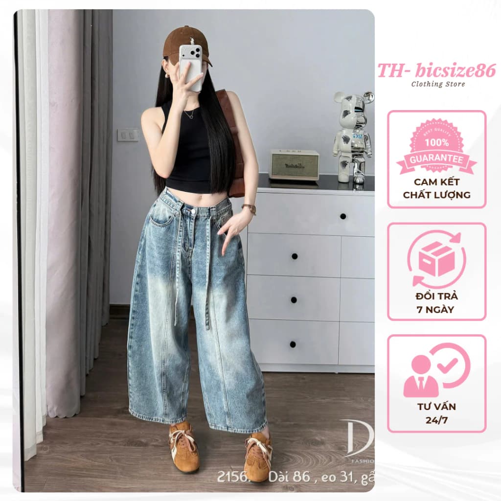 Quần bò jeans dáng ngắn suông rộng tôn dáng che khuyết điểm form dưới 65kg #2156