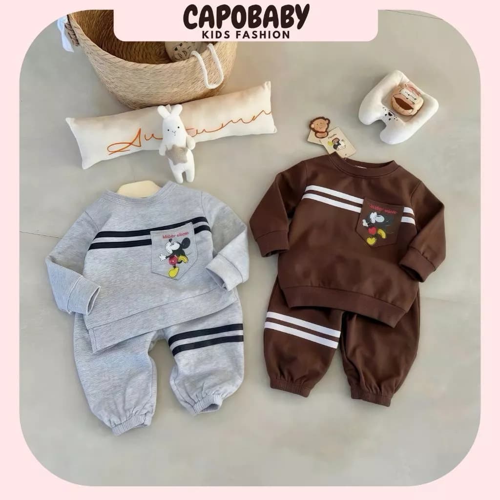 [COMBO 2B ] Bộ dài tay thu đông chất rib qc , bộ quần áo bé trai may phối kiểu năng động thể thao 6-16kg [ NM43]