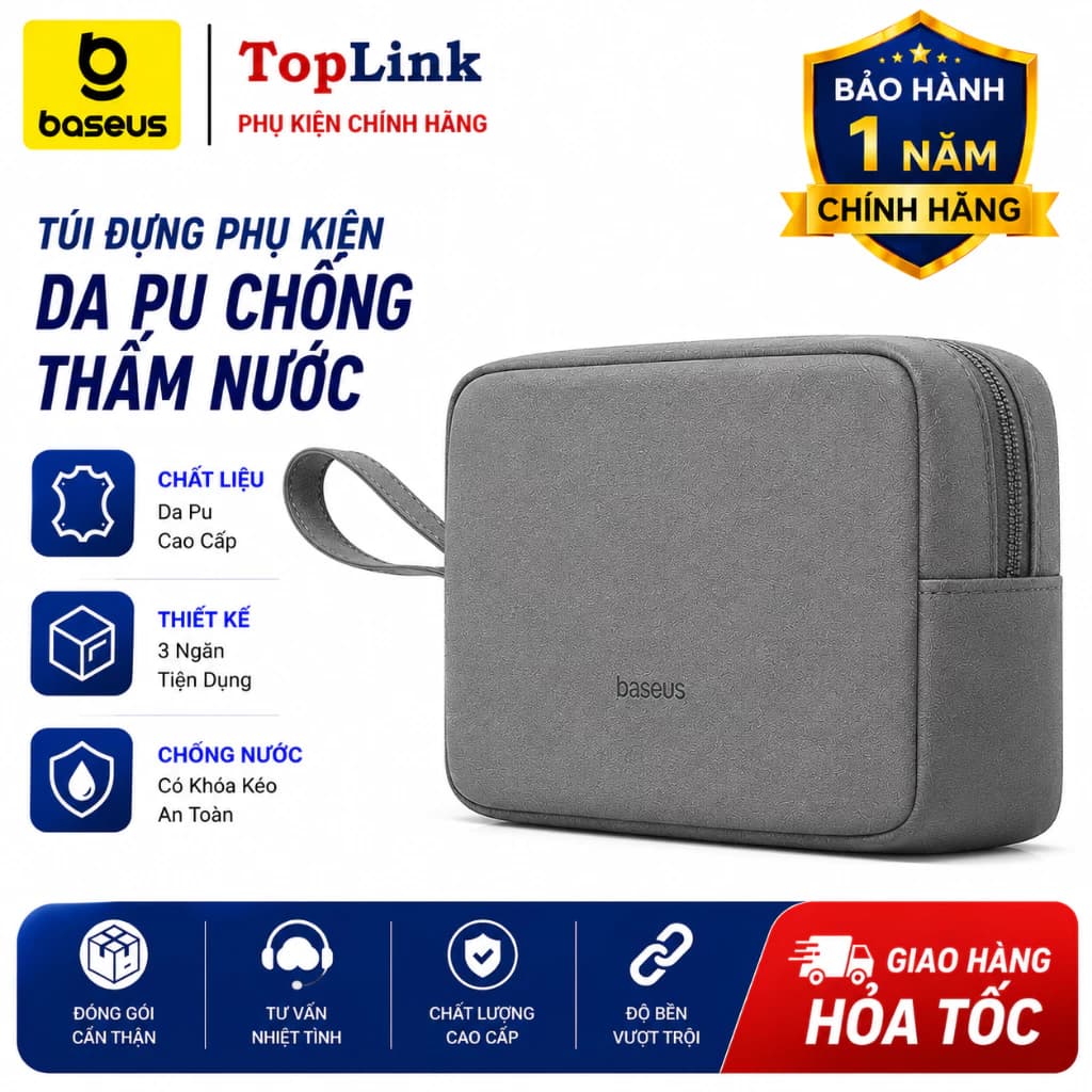 Túi Đựng Phụ Kiện Da Pu Chống Thấm Nước Baseus Easy Journey Series Storage Bag Có Khoá Kéo