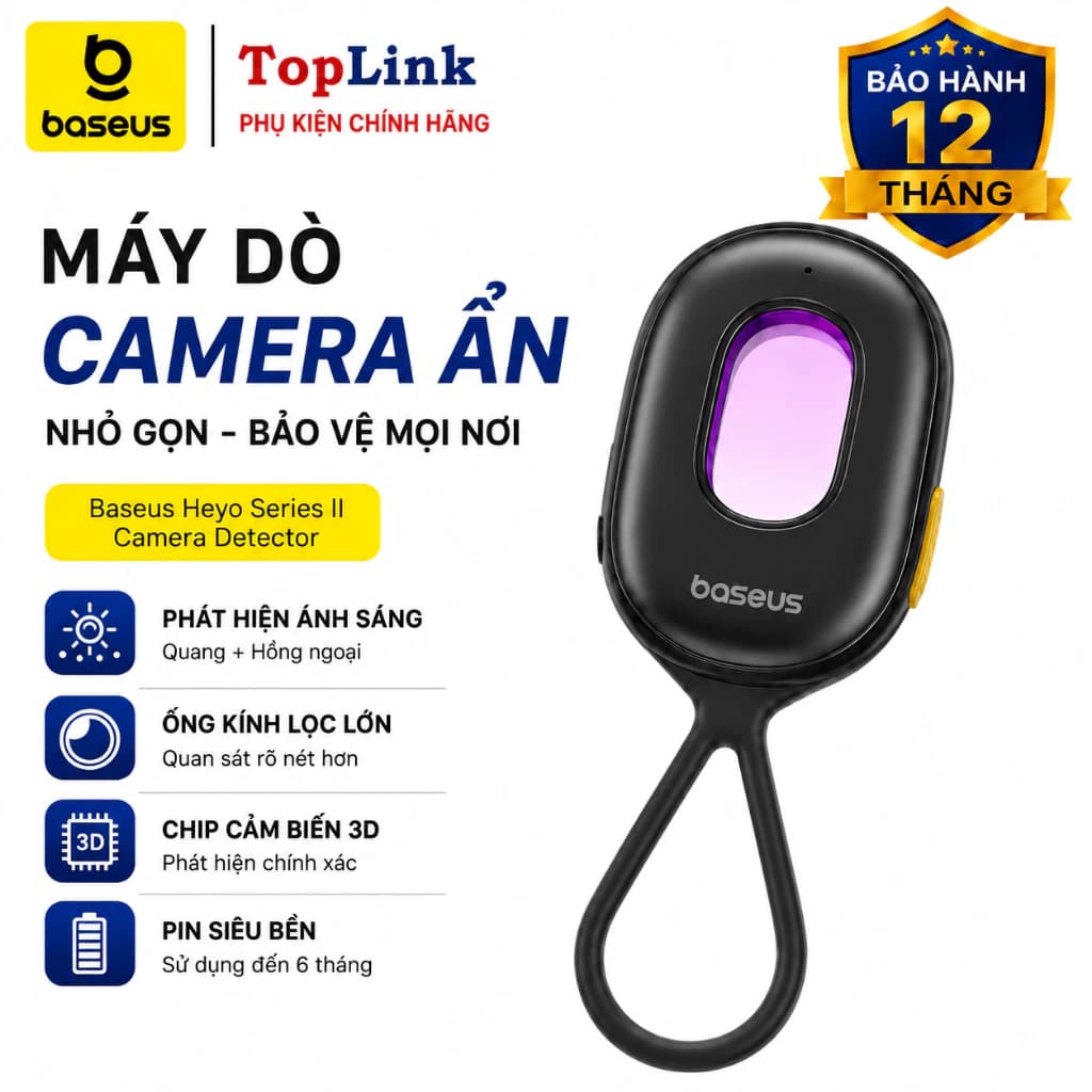 Máy Dò Camera Ẩn Giấu Kín Kêu Khi Phát Hiện Baseus Heyo Series II Camera Detector Khiêm Báo Động Khi Mở Cửa Đèn Pin