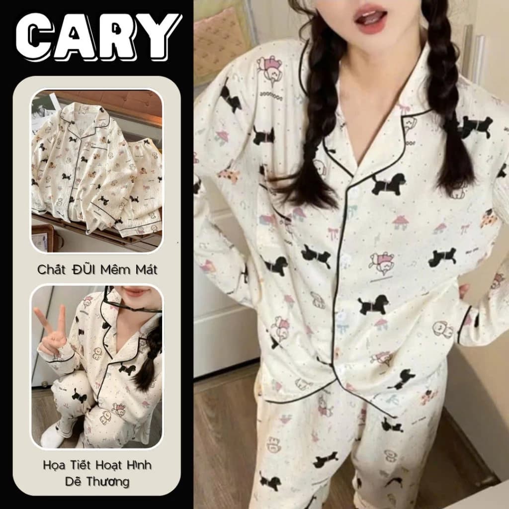 Pijama nữ tay dài họa tiết hoạt hình cute bộ đồ ngủ nữ pijama dài tay mặc nhà thu đông CARY