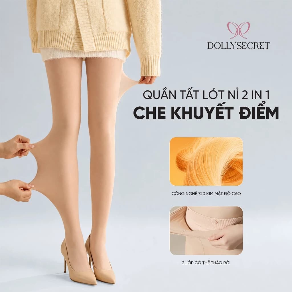 Quần Tất 2 Lớp 3D Giữ Nhiệt Mùa Đông DOLLY SECRET Che Khuyết Điểm Giữ Ấm T40