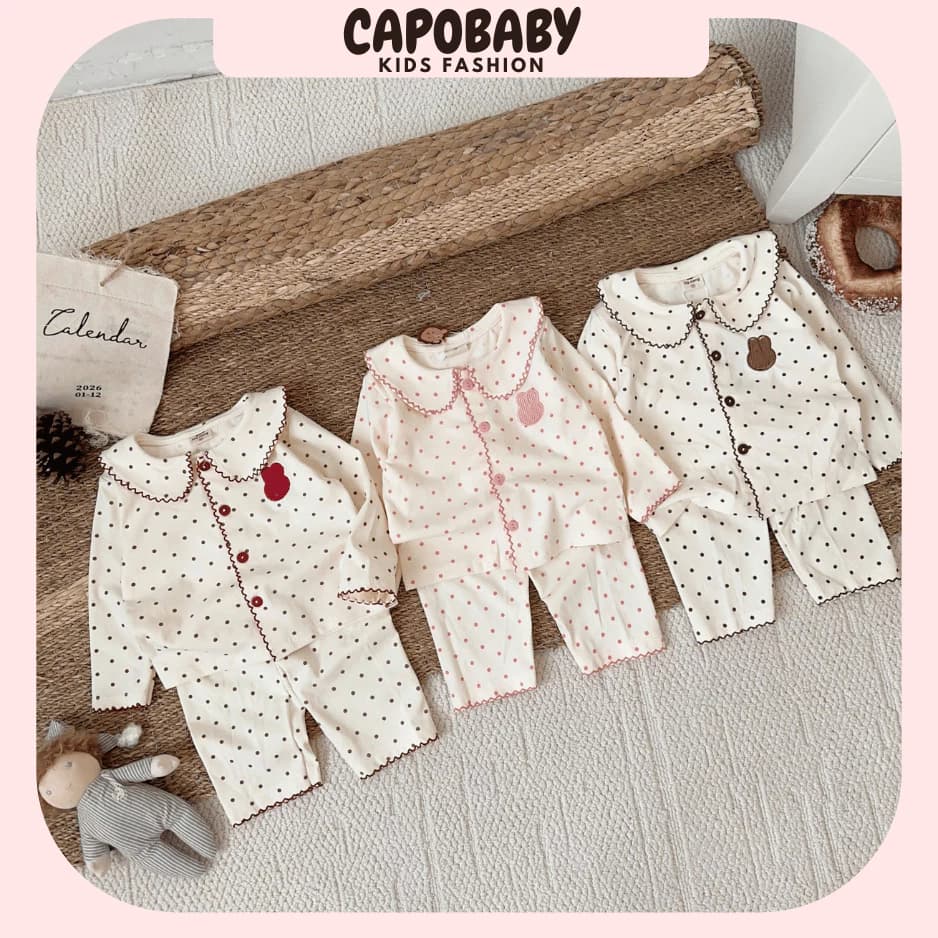 cBộ Quần Áo Dài Tay Bé Gái Chấm Bi Phối Cổ Sen Bèo Ren Cao Cấp, Họa Tiết ThỏDễ Thương,Chất Mềm Mịn [QT03]
