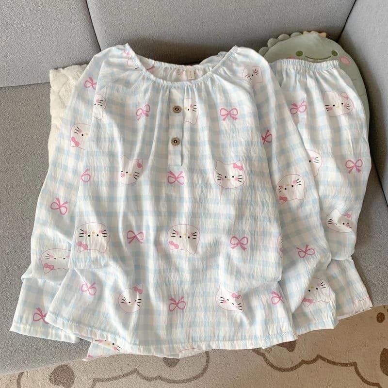 [Sẵn] Bộ ngủ pyjama nữ áo dài quần dài nhiều hoạ tiết đáng yêu cổ tròn mặc nhà 175