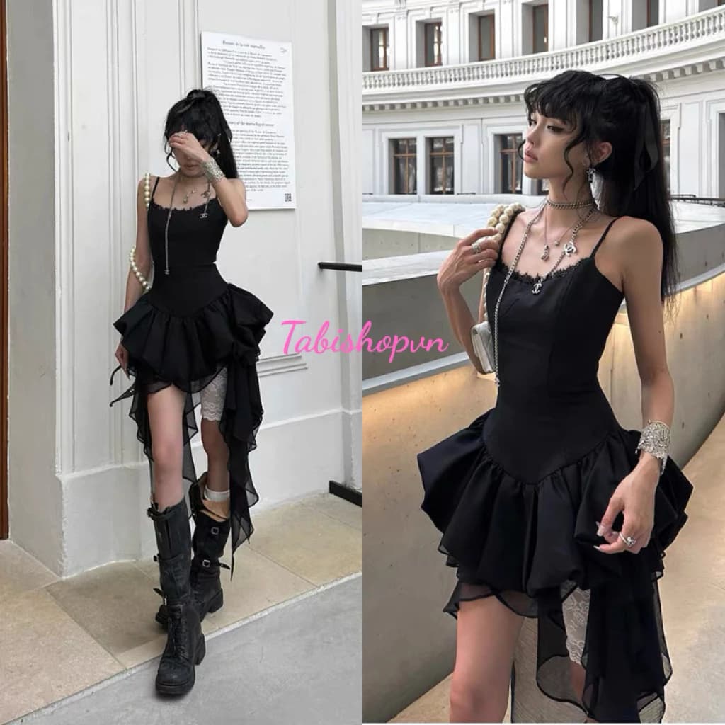 Đầm nữ 2 dây phối ren tua rua cá tính TABISHOP Váy xoè nữ thiết kế lạ mắt mặc hè đi chơi đi tiệc(387)