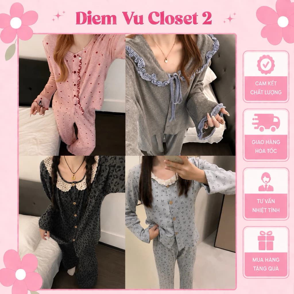 (HÌNH THẬT) Set pijama thun cotton pha nỉ dày dặn dáng dài, bộ đồ mặc nhà phù hợp thu đông, bộ đồ ngủ
