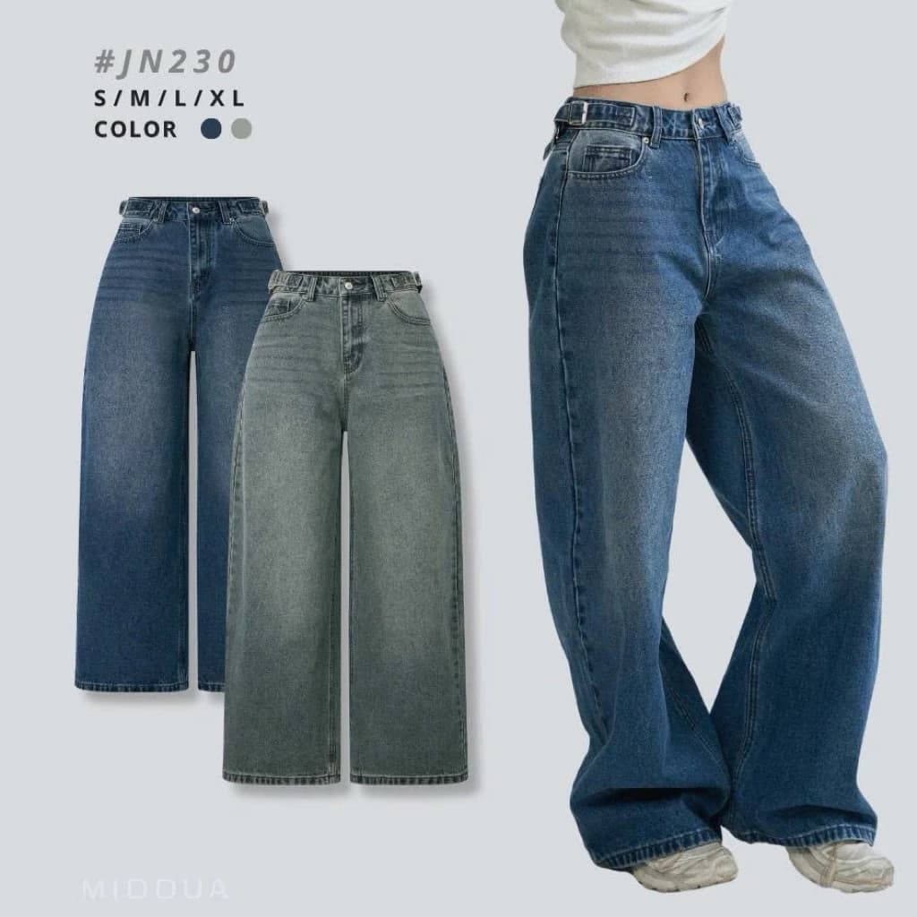 MIDDUA  Quần jean suông có khuy gài hông chất liệu Denim - JN230