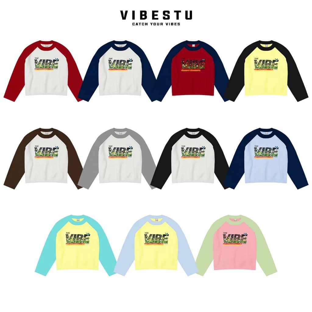 Áo Thun Tay Dài Raglan Boxy VIBESTU ''Hoa Cúc The Vibe Studio '' Form Boxy 250Gsm Cotton