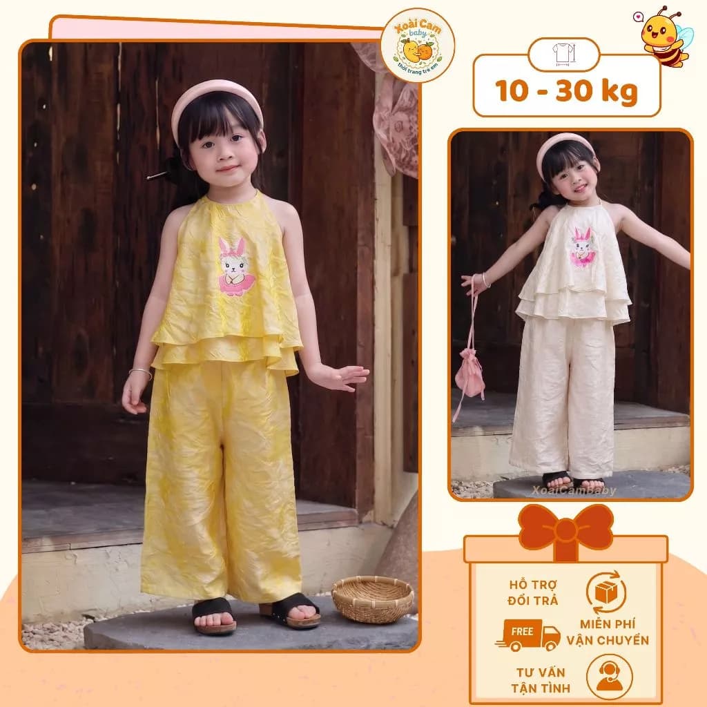 Set Yếm Trung Thu Bé Gái Cao Cấp Kèm Quần Suông Dài Ống Rộng, Trang Phục Trung Thu Cho Bé Gái Dễ Thương - S7