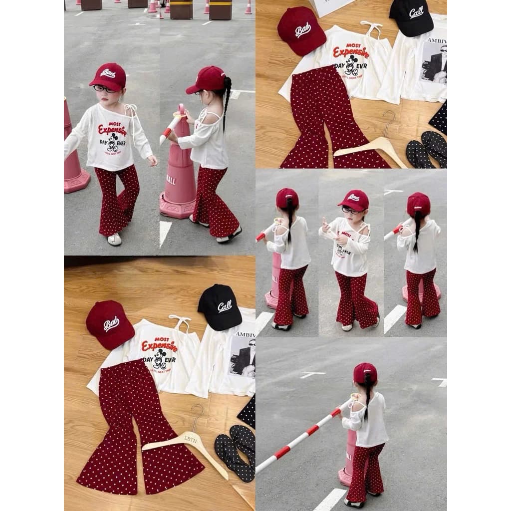 set quần loe thun zíp L1 phối áo cotton xịn cho bé(10-35kg)