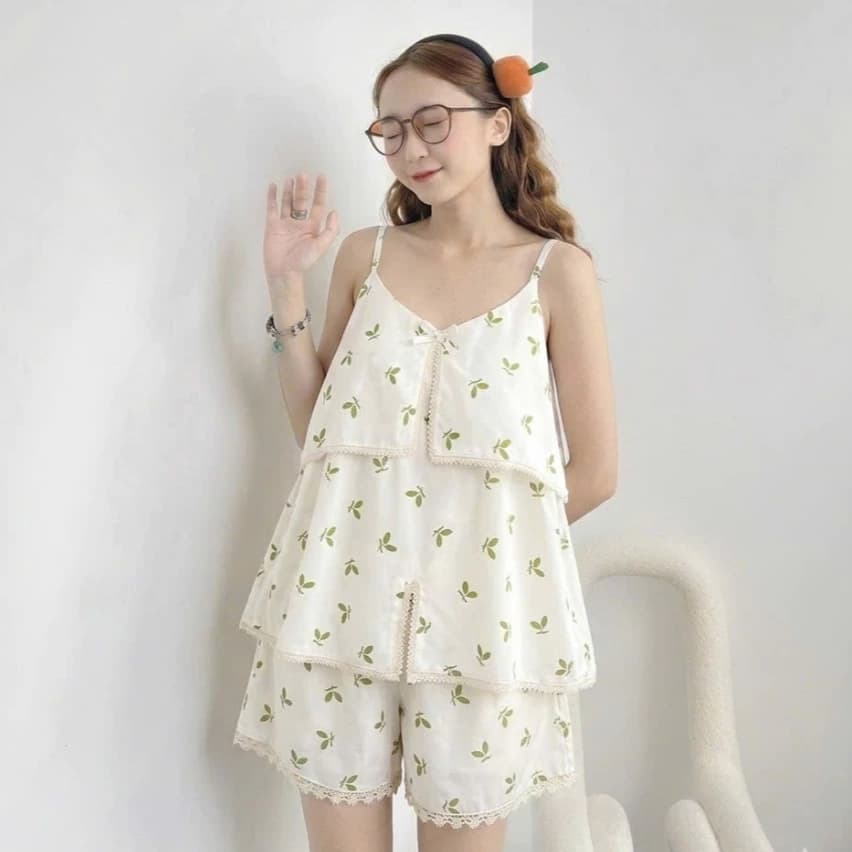 Bộ đồ ngủ nữ áo 2 dây quần ngắn hoa nhí dễ thương mặc ở nhà chất Lụa, Đũi, Tole, Lanh, xô muslin mềm mát ĐBTK
