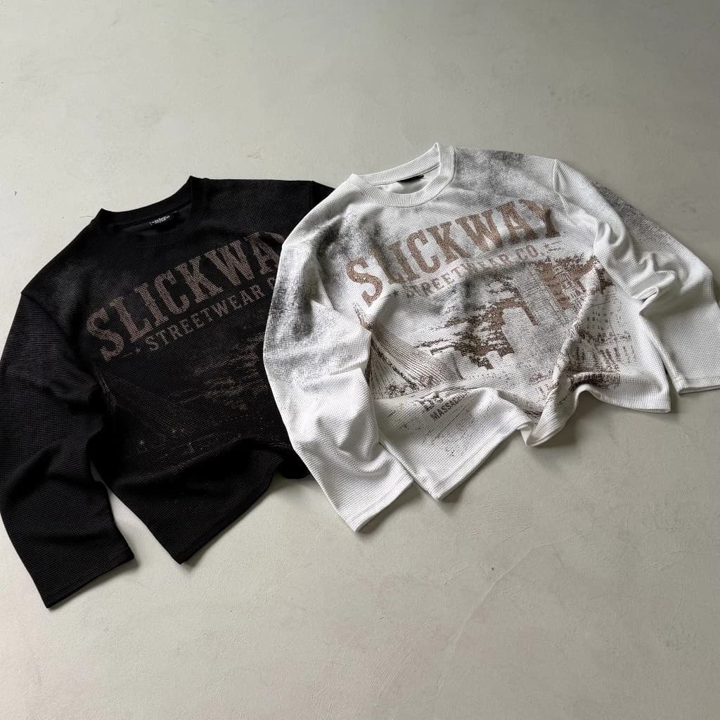 [ New Arrival ] SLICK- Long Sleeve Waffle" EREBOS" hiệu ứng wash Form Boxy Cotton- Local Brand THE SLICK WAY UNISEX