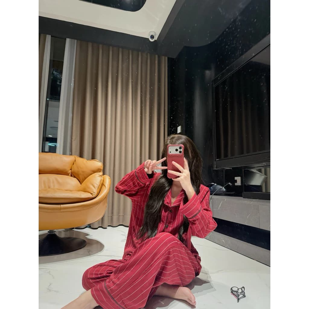 (Ảnh thật tự chụp) Set pijama dài tay thu KẺ SỌC MIX TRẮNG BYCHUN