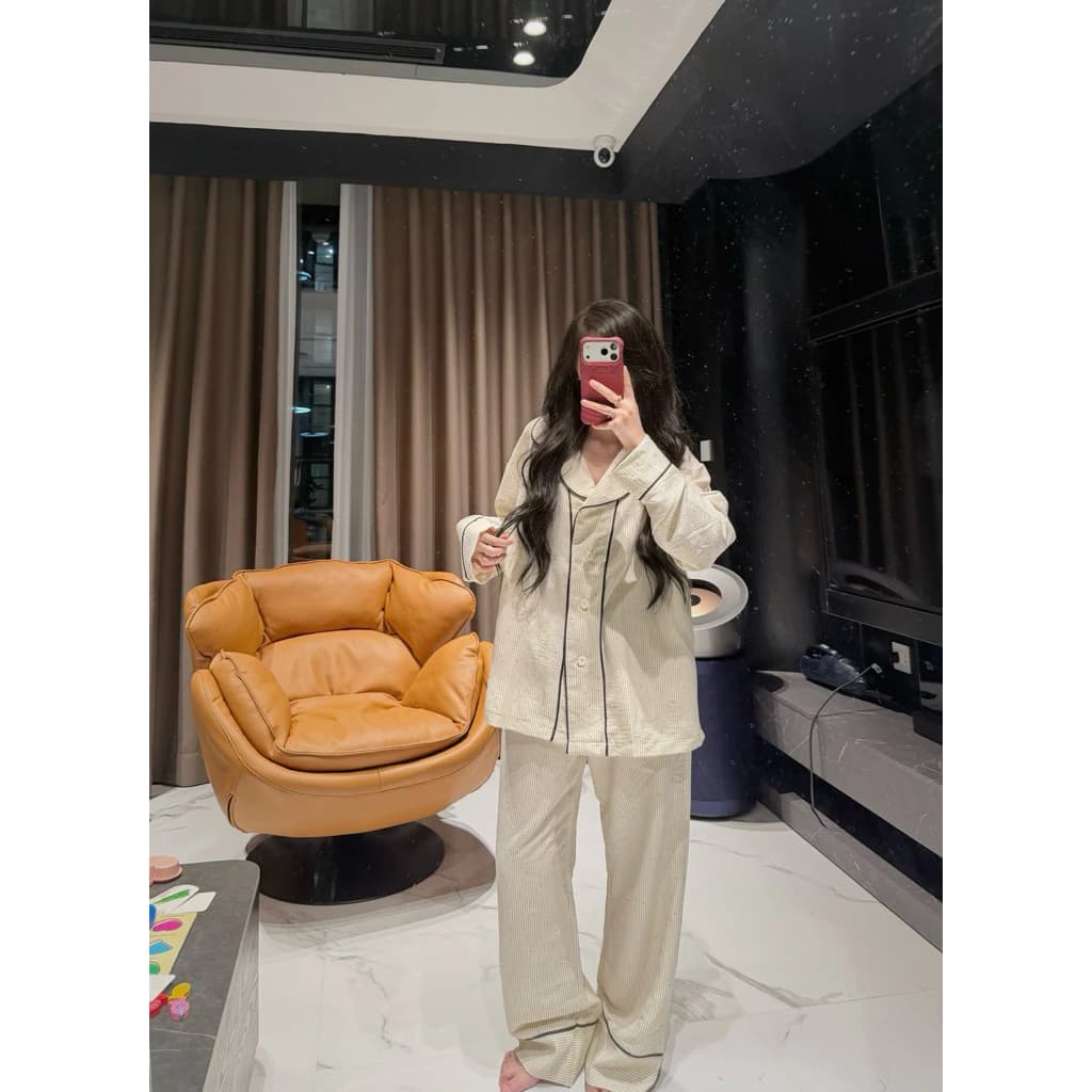 (Ảnh thật tự chụp) BIG SIZE Set pijama DÀI TAY 2 NẸP TIM KẺ BYCHUN