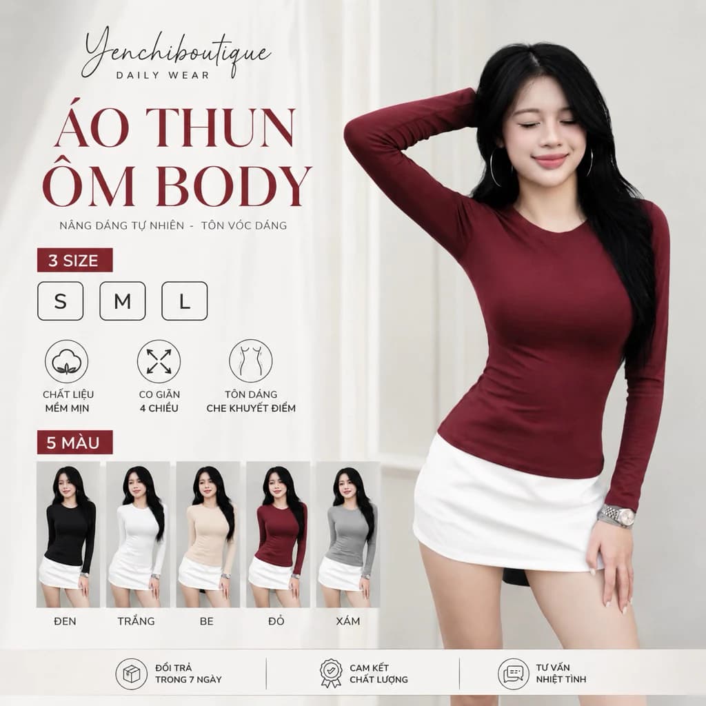Áo thun dài tay siêu co giãn chất bo cotton  dày dặn phong cách trẻ trung