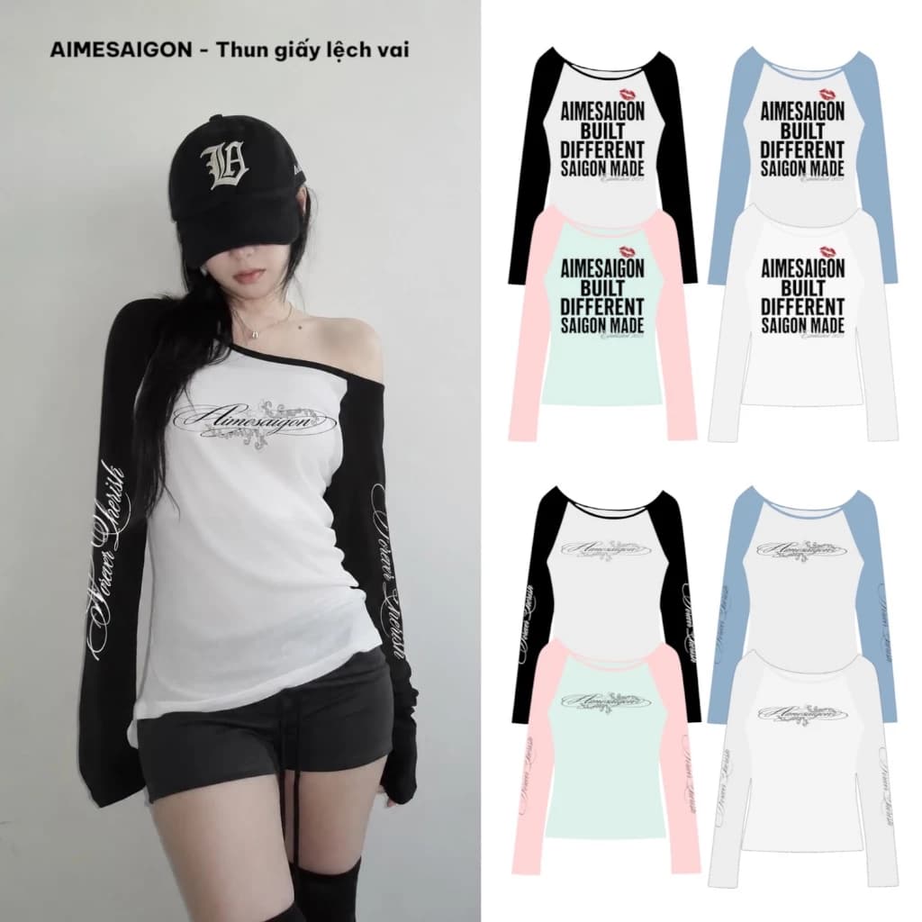 [MỚI] Aimesaigon Áo Thun Giấy Mỏng Tay Dài Raglan Long Sleeve Ôm Body AIMÉ Lệch Vai Mềm Mát Nữ Basic - ATGRL