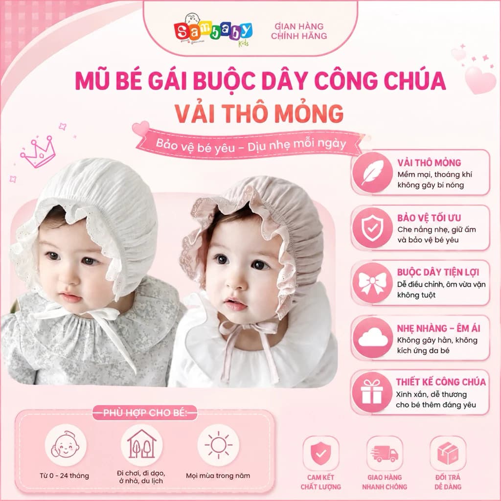 MŨ BÉ GÁI BUỘC DÂY CÔNG CHÚA