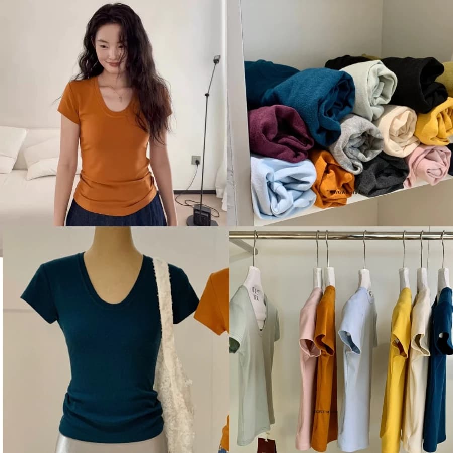 WGWE Studio Áo Thun Ôm Body Nữ Cotton Mịn Co Giãn 4 Chiều Form Slim Fit