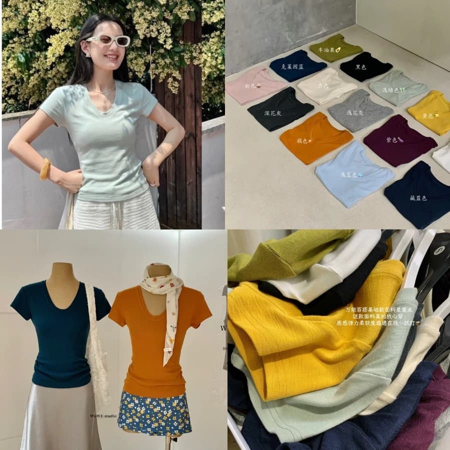 WGWE Studio Áo Phông Ôm Body Cotton Co Giãn Thoải Mái Mặc Đi Chơi Đi Làm 10143