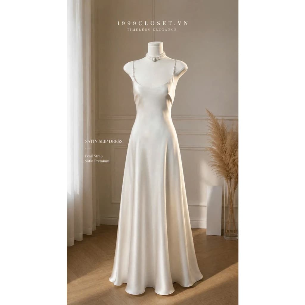 Đầm lụa tô châu dáng dài thiết kế 2 dây đơn giản - PEARL DRESS