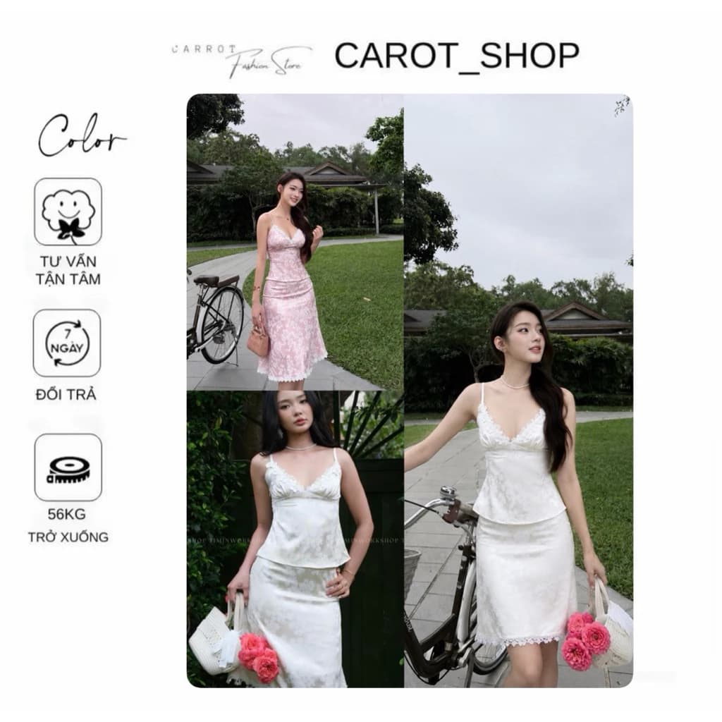 ( BIGSIZE ) VN150 Set áo 2 dây phối viền “ HOA MAI “ chất liệu gấm hoa sang chảnh, tiểu thư by CarrotShop