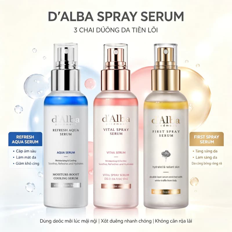 Tinh chất xịt dưỡng da d'Alba 100ml Nấm Truffle Trắng – 3 phiên bản Vàng / Xanh Dương / Hồng | Dưỡng ẩm, làm dịu da, dùn