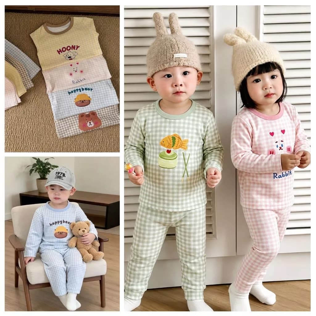 Bộ thu đông bé trai bé gái, Bộ dài tay trẻ em kẻ caro chất cotton mềm mịn cho bé từ 7 đến 25kg