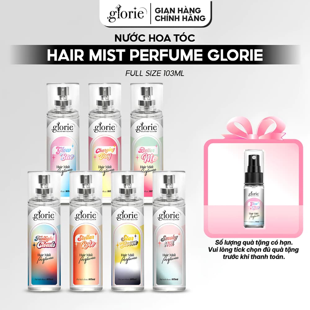 [TICK QUÀ TẶNG KÈM] Nước Hoa Tóc Glorie Hair Mist Perfume 2 Lớp Full Size 103ml - Không Cồn- Không Bết Tóc