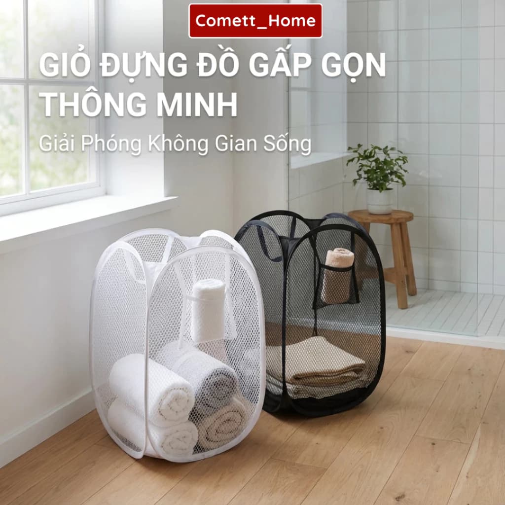 Sọt Lưới Đựng Quần Áo Cỡ Lớn - Giỏ Đựng Đồ Giặt, Đồ Đùng Tiện Ích Gấp Gọn Đa Năng Khung Thép