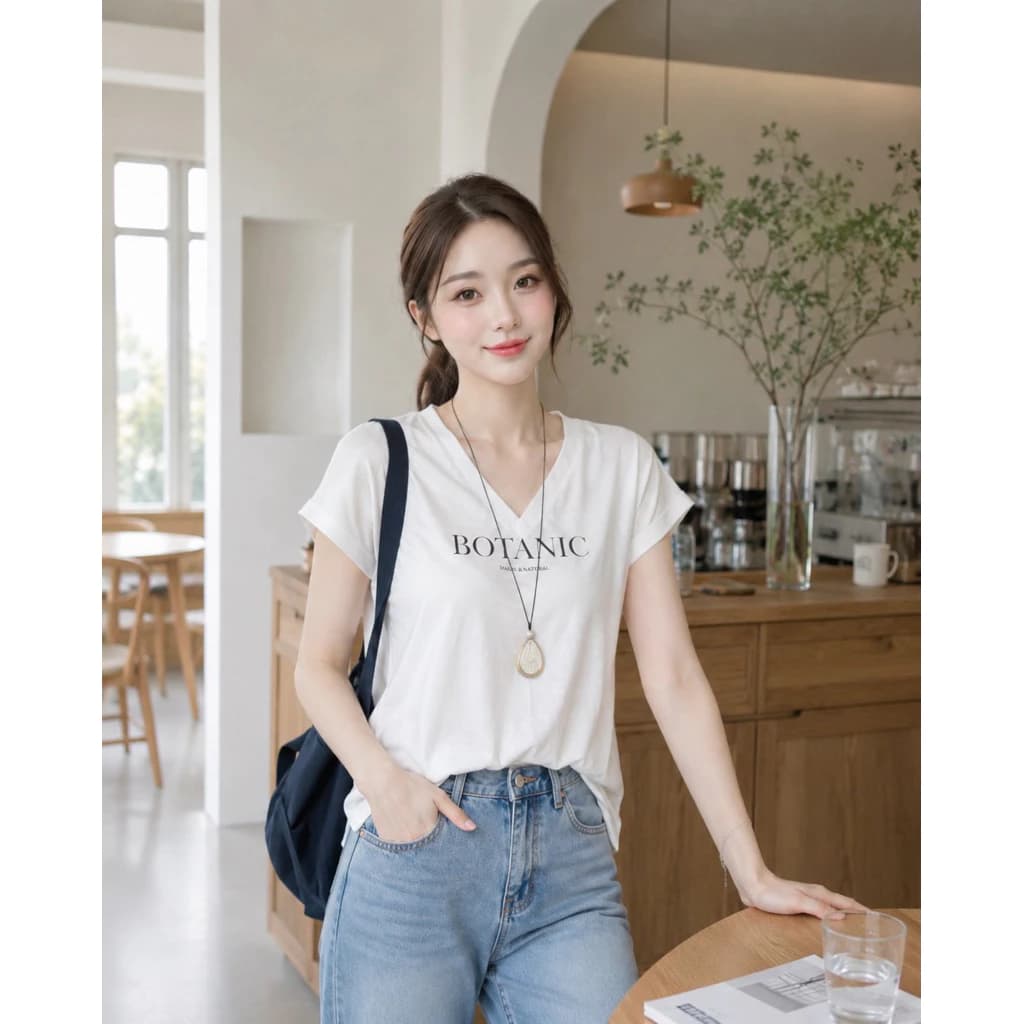 Áo thun cổ V in chữ BOTANIC style Hàn Quốc cực xinh - Mã #80423