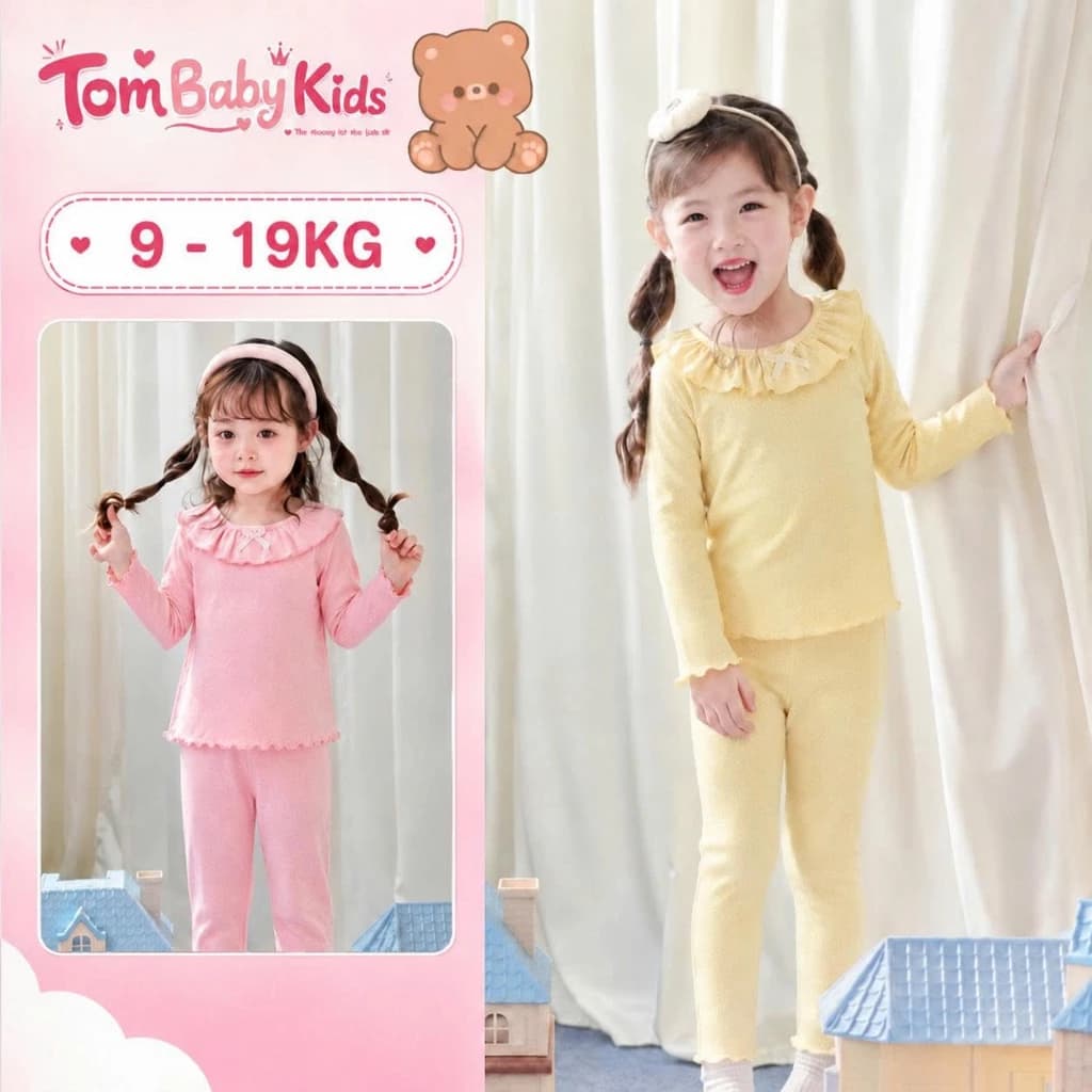 Bộ đồ thu đông bé gái, set đồ ngủ bé gái cotton thông hơi dài tay cho bé mềm mại thoáng mát 8-18kg Tom Baby Kids
