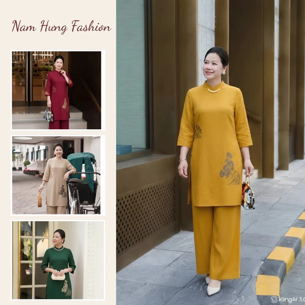 Set bộ lụa họa tiết hoa cao cấp sang trọng thoáng mát, set trung niên thanh lịch - Nam Hưng fashion