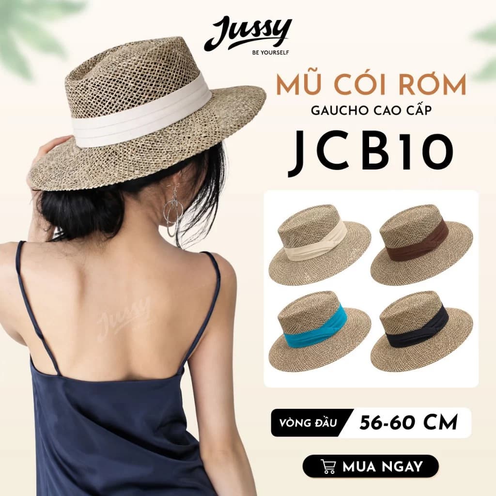 Mũ Cói Gaucho JCB10 Mũ Nón Vành Rộng Che Nắng Đan Lưới Thoáng Khí Retro Vintage Đi Biển Du Lịch Jussy Official