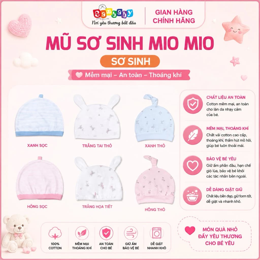Mũ sơ sinh Mio Mio