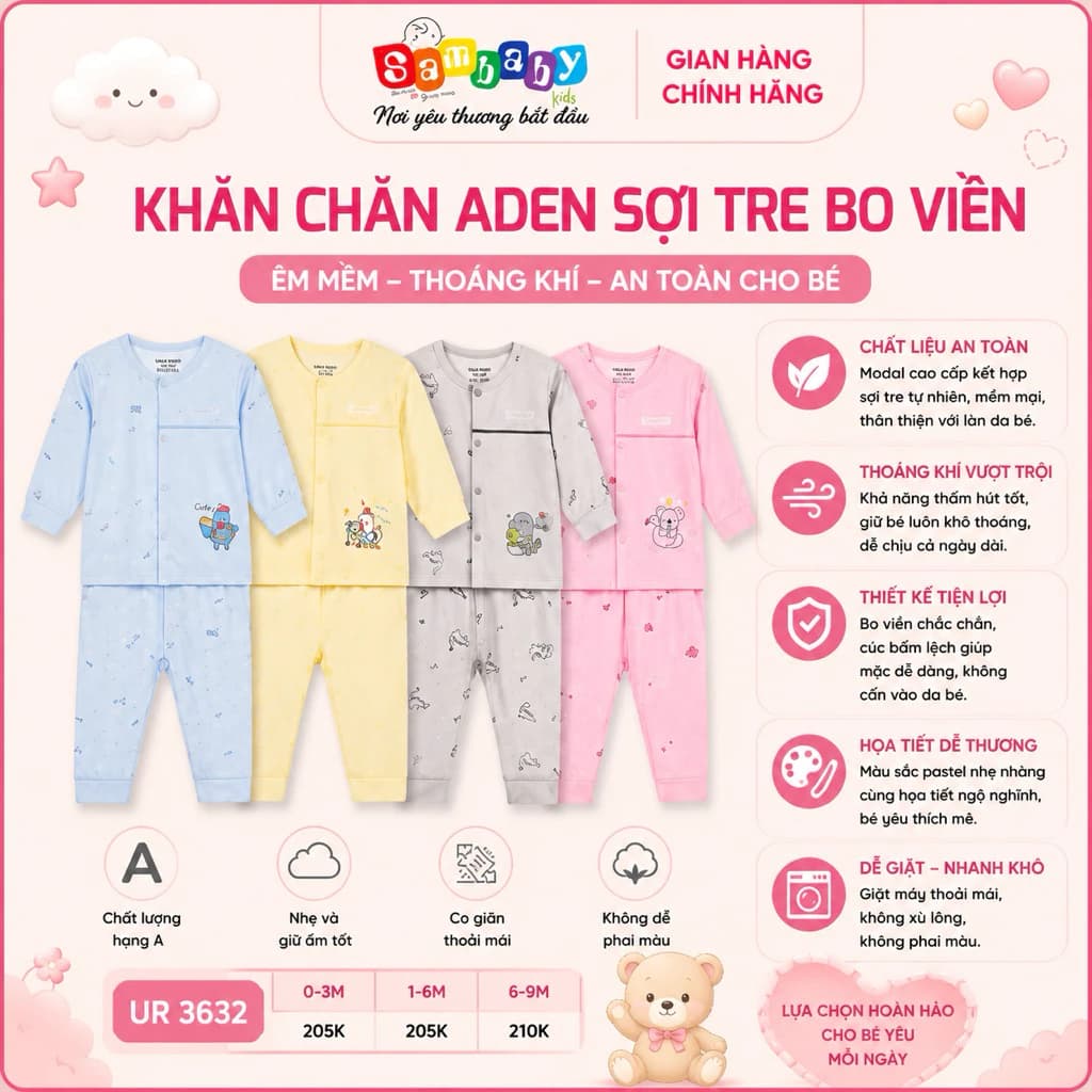 XẢ KHO Bộ Quần Áo Cài Giữa Uala Rogo UR 3632 cho bé